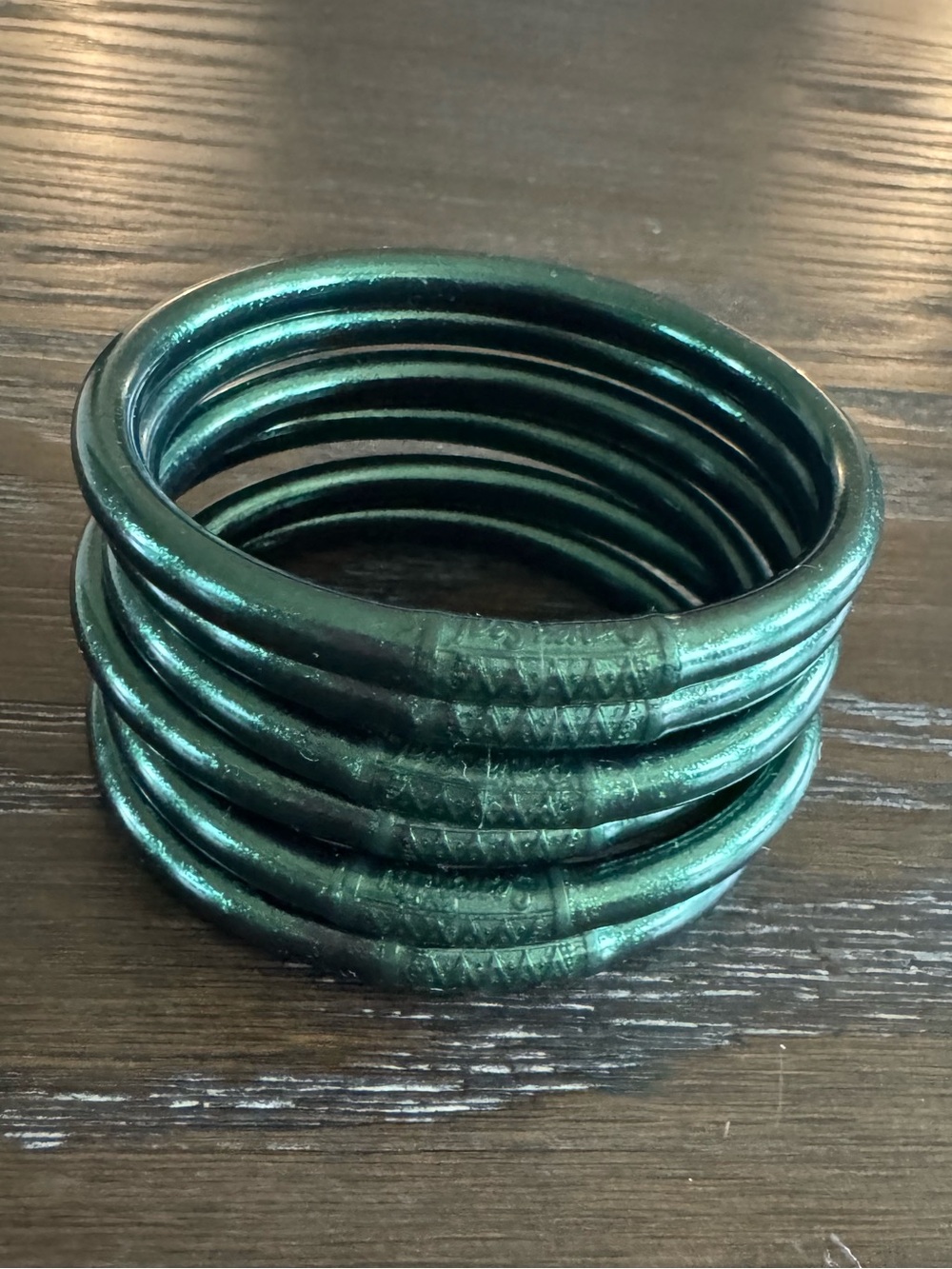 BuDhaGirl All Weather Bangles in the green "Frond" size small set of 6